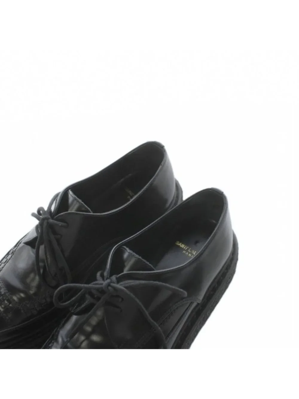 Saint Laurent Paris Creepers Loafers Pointed Toe Leather 37 Black Heel - Picture 7 of 7